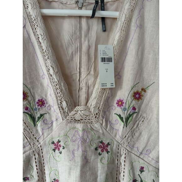 NWT Size 8 -Anthro Linen Cotton Puff-Sleeve Embroidered Mini Dress (NWT US$ 228) - Picture 4 of 16